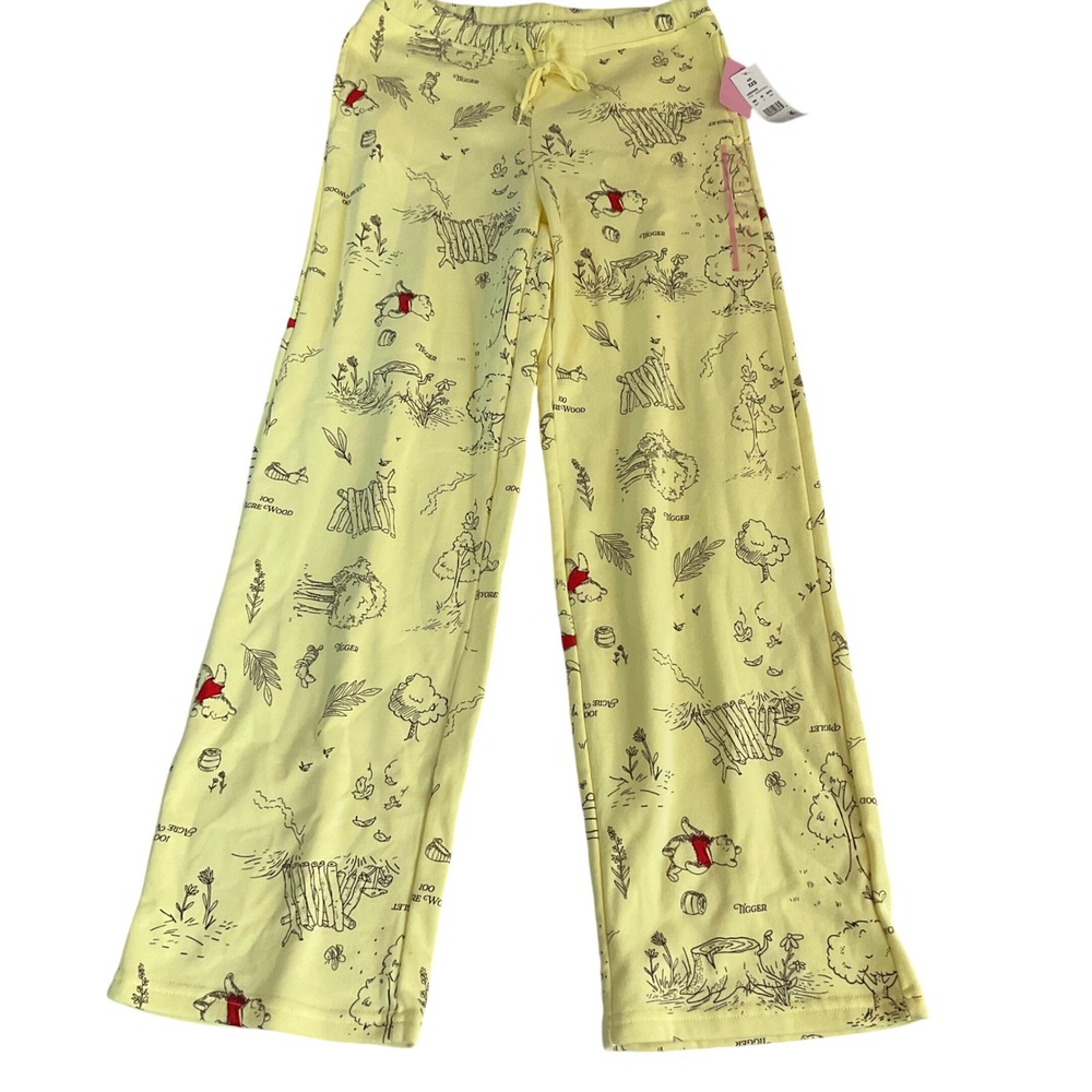 Disney Winnie the Pooh Pajama Pants Women XXS Yellow Sketch Print Lounge Leg